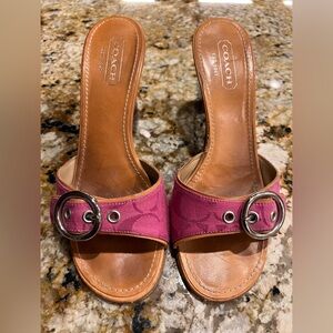 Coach Women's Fuchsia Pink Logo Print Heels Size 8